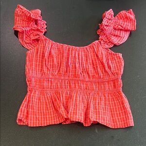 Lavender Brown pink ruffle top size large